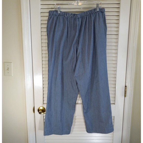 Alfred Dunner Pants Size 18 Blue Pull On Straight Leg Pockets Pin Stripe Cropped - Picture 4 of 12